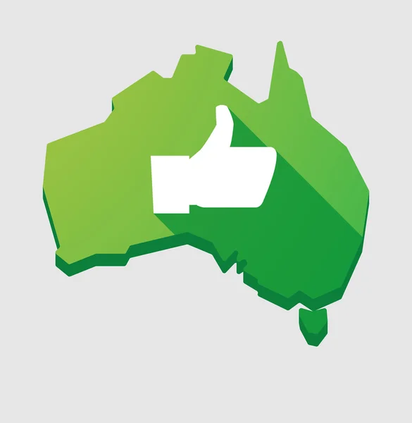 Icono de forma de mapa de Australia Verde con una mano pulgar — Archivo Imágenes Vectoriales