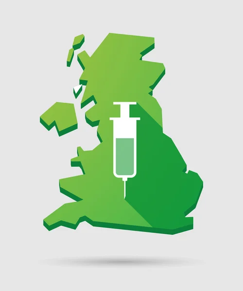 United Kingdom map icon with a syringe — Stock Vector