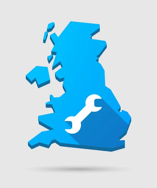 Uk map icon mit einem Schraubenschlüssel — Stockvektor