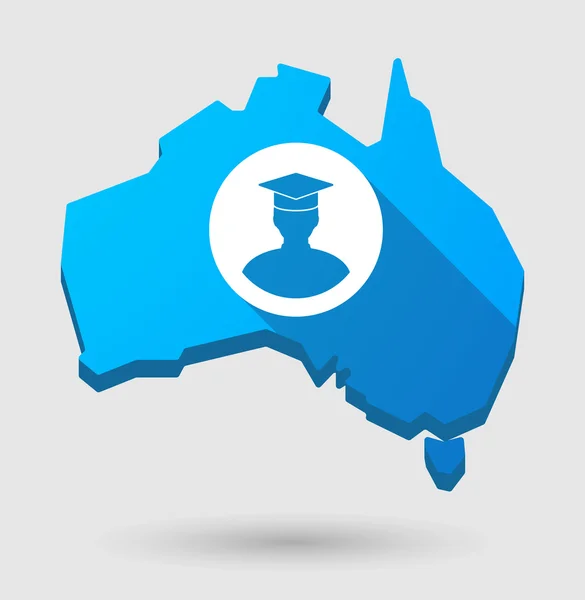 Lunga ombra Australia mappa icona con uno studente — Vettoriale Stock