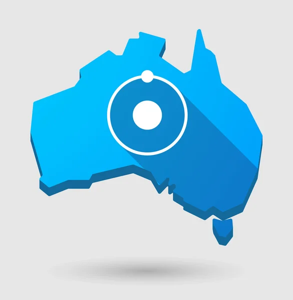 एक परमाणु के साथ लंबी छाया ऑस्ट्रेलिया मानचित्र प्रतीक — स्टॉक वेक्टर