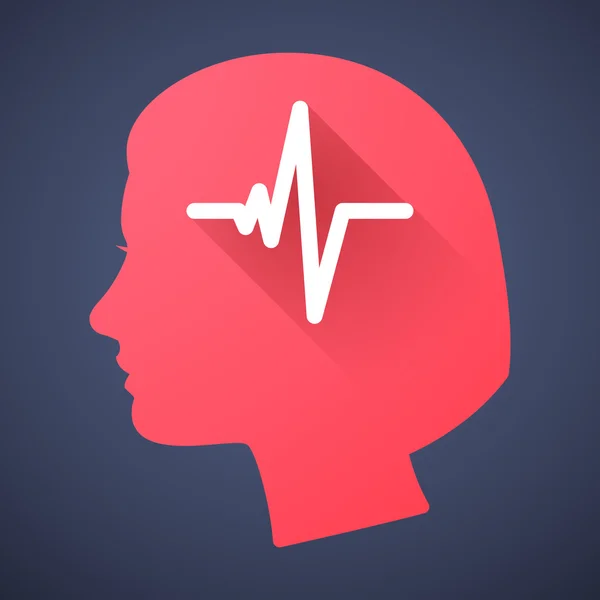 Icône de silhouette de tête féminine avec un signe de battement de coeur — Image vectorielle