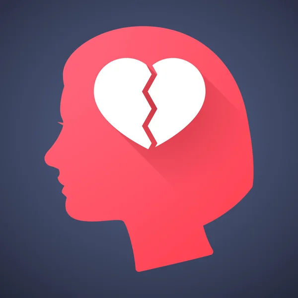Icône silhouette tête féminine avec un cœur — Image vectorielle
