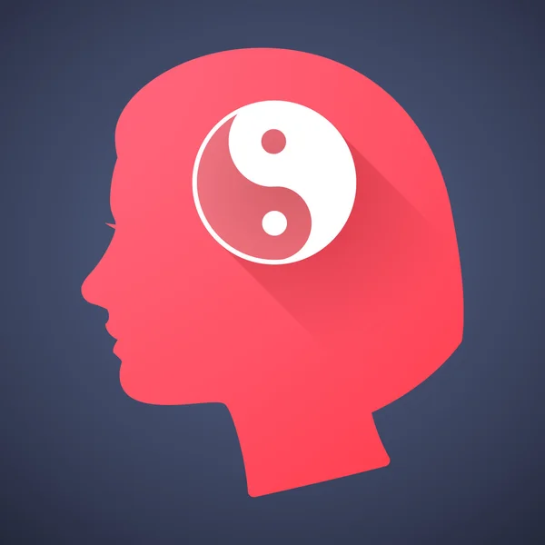 Icona di silhouette della testa femminile con uno yang ying — Vettoriale Stock