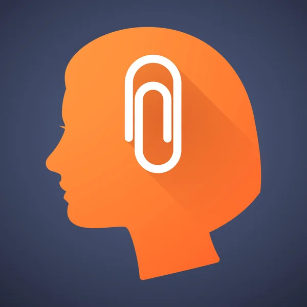 Icono de silueta de cabeza femenina con un clip — Vector de stock