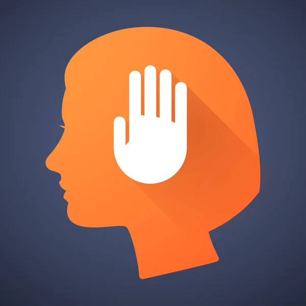 Icono de silueta de cabeza femenina con una mano — Vector de stock