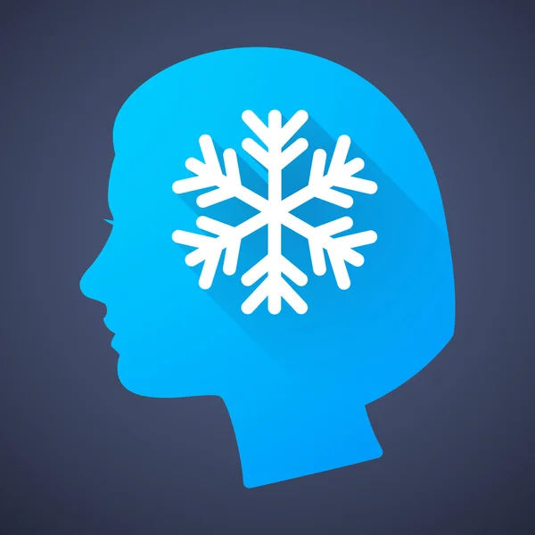 Icono de silueta de cabeza femenina con un copo de nieve — Vector de stock