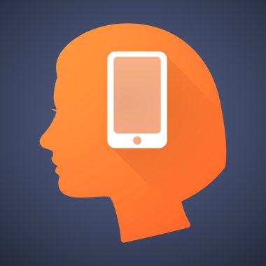 Kadın baş siluet simge bir telefon ile