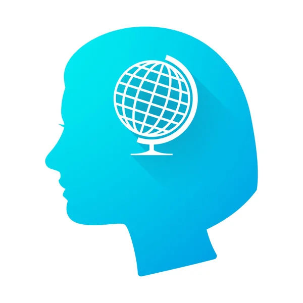 Woman head icon with a world globe — Stock Vector