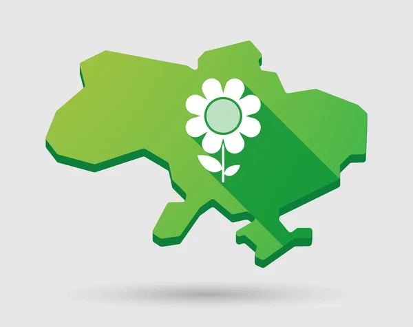 Ucrania icono mapa verde con una flor — Vector de stock