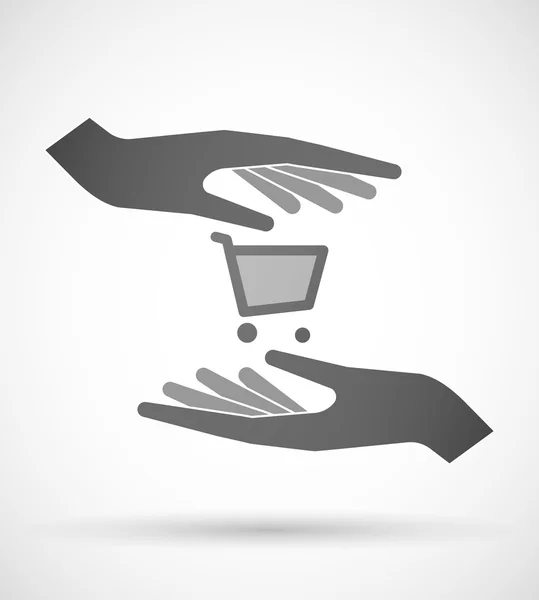 Mãos protegendo ou dando um carrinho de compras — Vetor de Stock