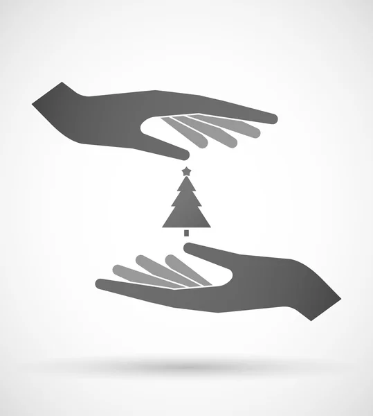 Hands protecting or giving a christmas tree Stock Vector