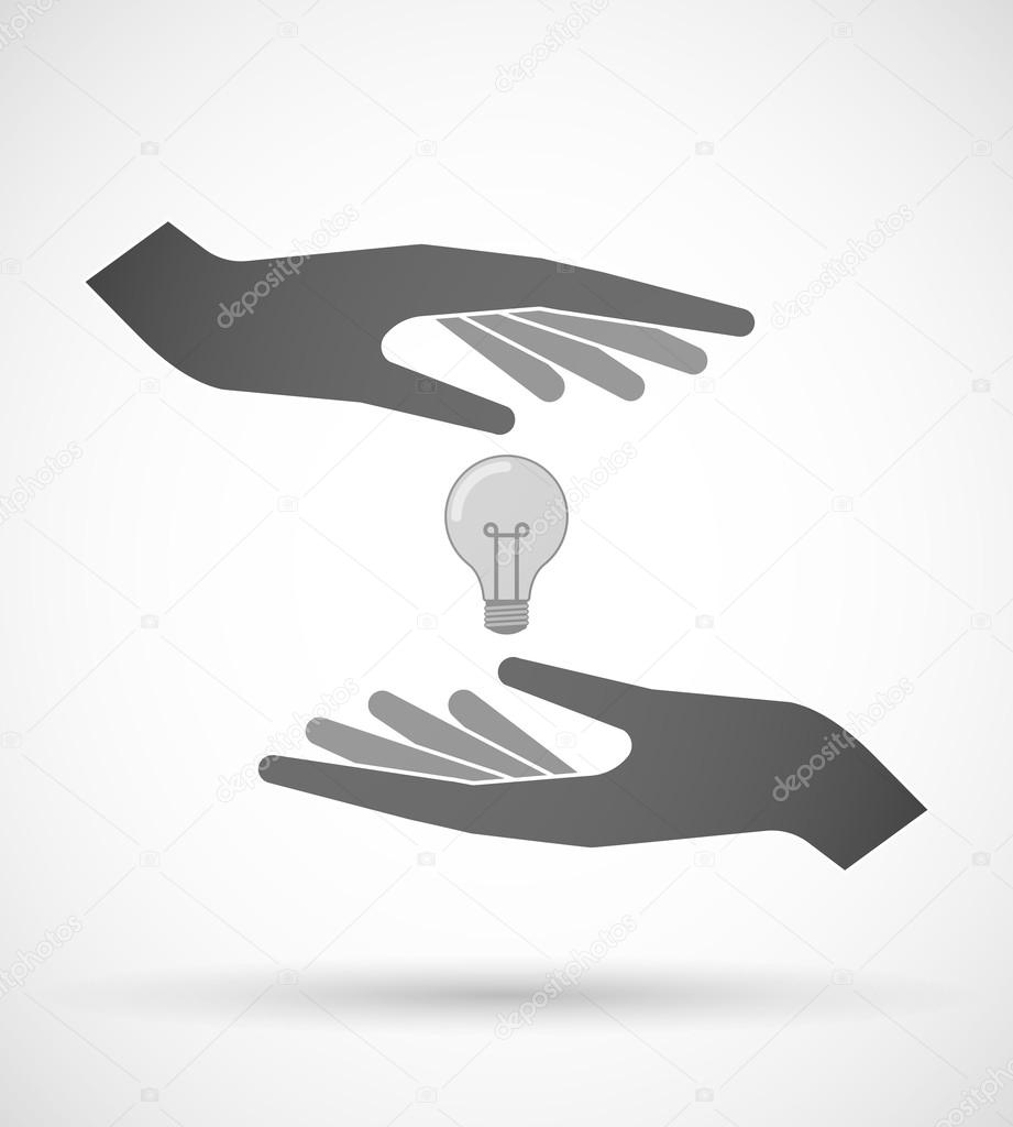 Hands protecting or giving a light bulb
