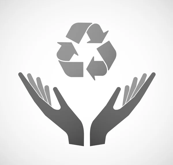 Deux mains offrant un panneau de recyclage — Image vectorielle