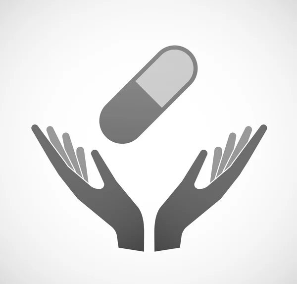 Dos manos ofreciendo una píldora — Vector de stock