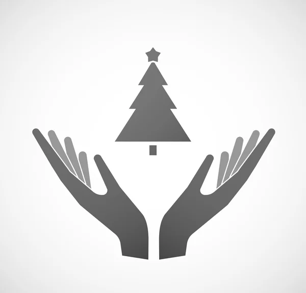 Zwei Hände opfern einen Weihnachtsbaum — Stockvektor