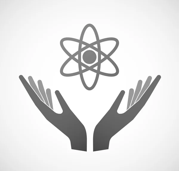 Two hands offering an atom — Stock Vector