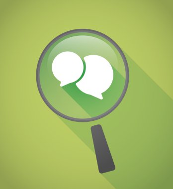 Komik bir balon ile Büyüteç simgesi