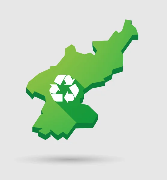 Carte de la Corée du Nord avec un panneau de recyclage — Image vectorielle