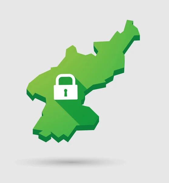 Corea del Norte mapa con una almohadilla de bloqueo — Archivo Imágenes Vectoriales