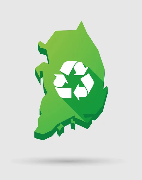 Corea del Sur mapa icono con un signo de reciclaje — Vector de stock