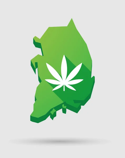 South Korea map icon with a marijuana leaf — Stock Vector