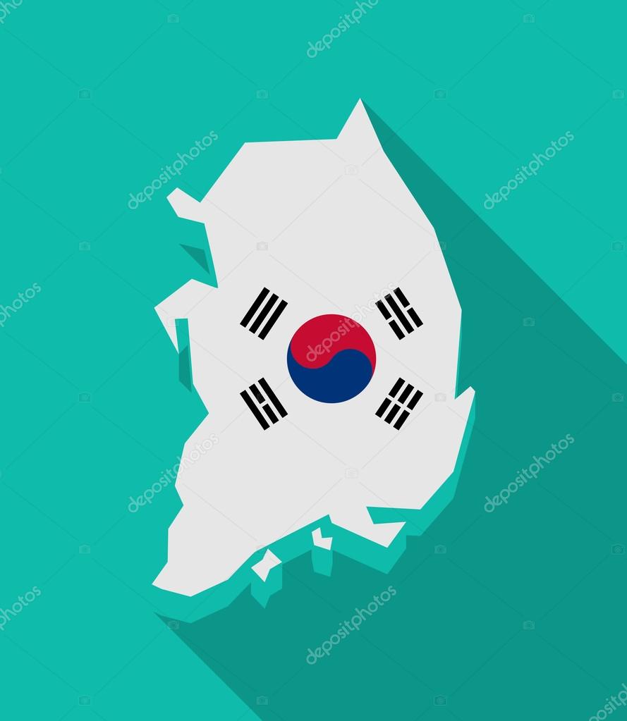 South Korea map with the national flag