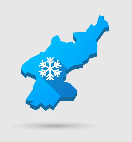 Carte bleue de Corée du Nord avec un flocon de neige — Image vectorielle