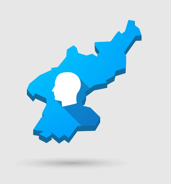 Blauwe kaart van Noord-Korea met een mannelijke hoofd — Stockvector