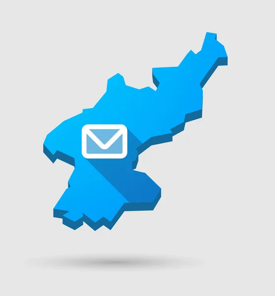 Mappa di Corea del Nord blu con un segno di posta elettronica — Vettoriale Stock