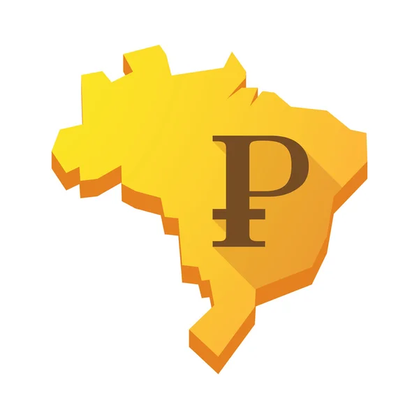 Gul Brasilien karta med rubel tecken — Stock vektor