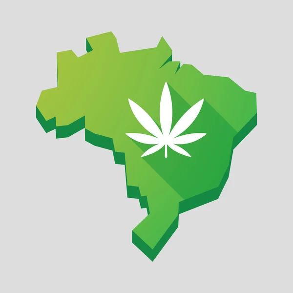 Grüne brasilianische Landkarte mit einem Marihuana-Blatt — Stockvektor