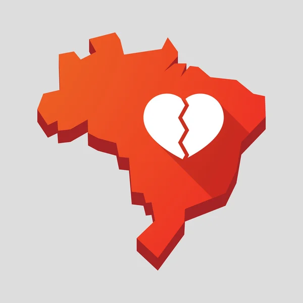Red Brazilië kaart met een gebroken hart — Stockvector
