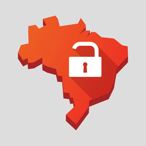 Red Brazil map with a lock pad — Stock Vector