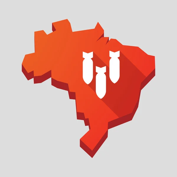 Carte du Brésil rouge avec bombes — Image vectorielle