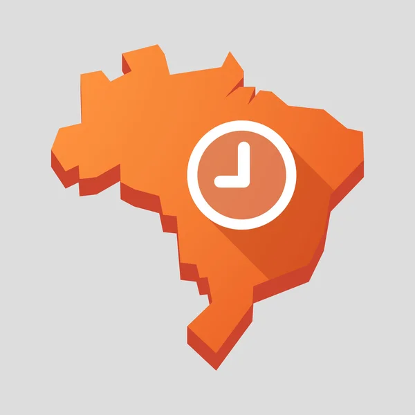 Oranje Brazilië kaart met een klok — Stockvector