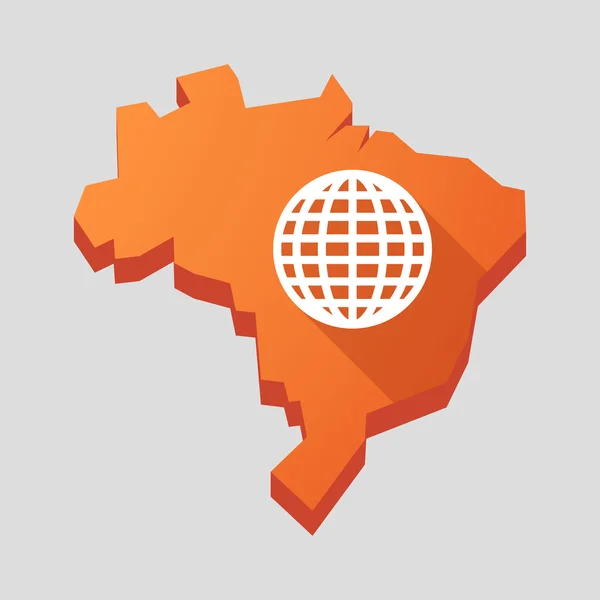 Oranje Brazilië kaart met een wereldbol — Stockvector