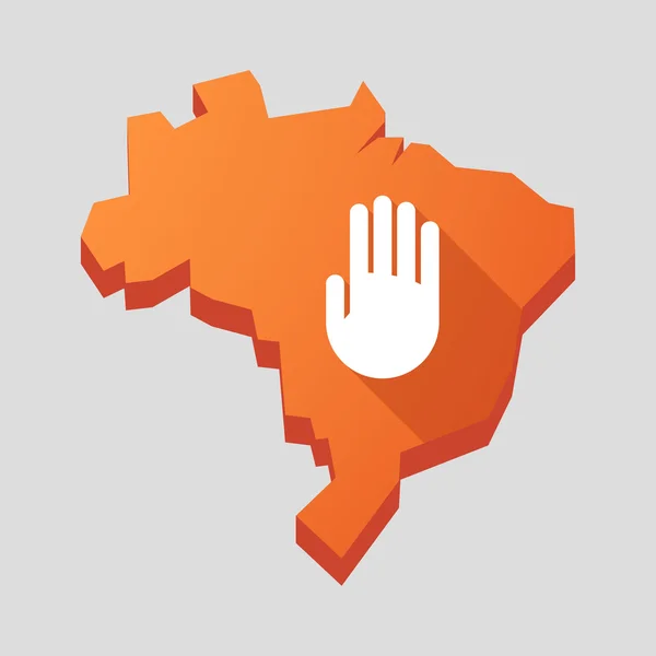 Orange Brazil map with a hand — Stock Vector