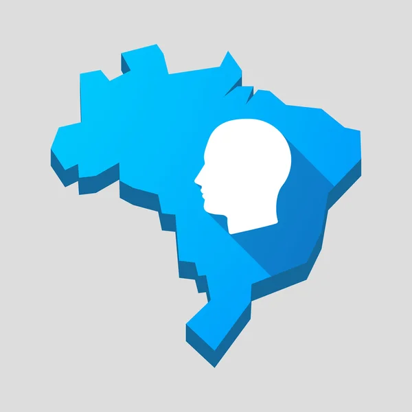 Μπλε Βραζιλία χάρτη με ένα κεφάλι που αρσενικό — Διανυσματικό Αρχείο