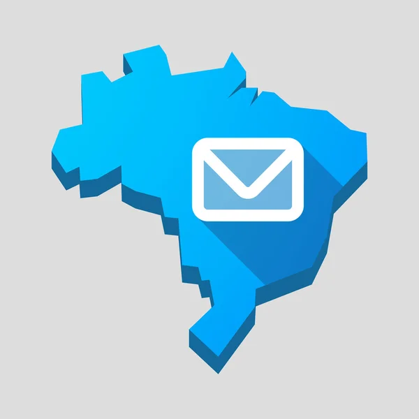 Carte bleue du Brésil avec une enveloppe — Image vectorielle