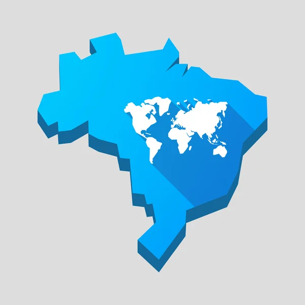 Mapa azul do Brasil com um mapa do mundo — Vetor de Stock