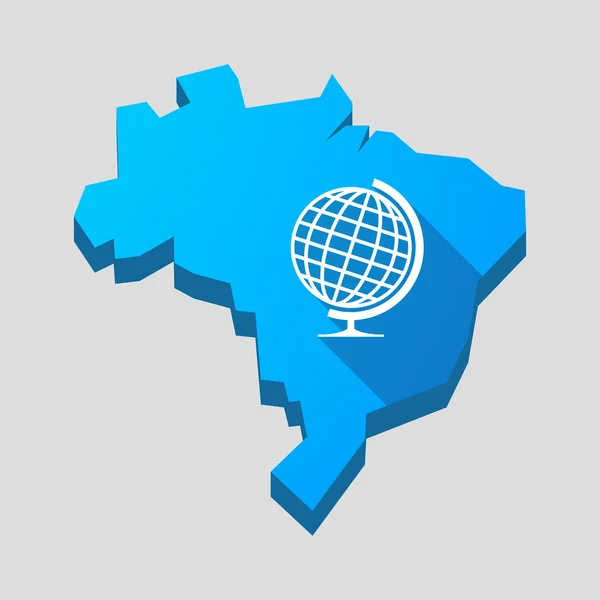 Blauwe Brazilië kaart met een wereldbol — Stockvector