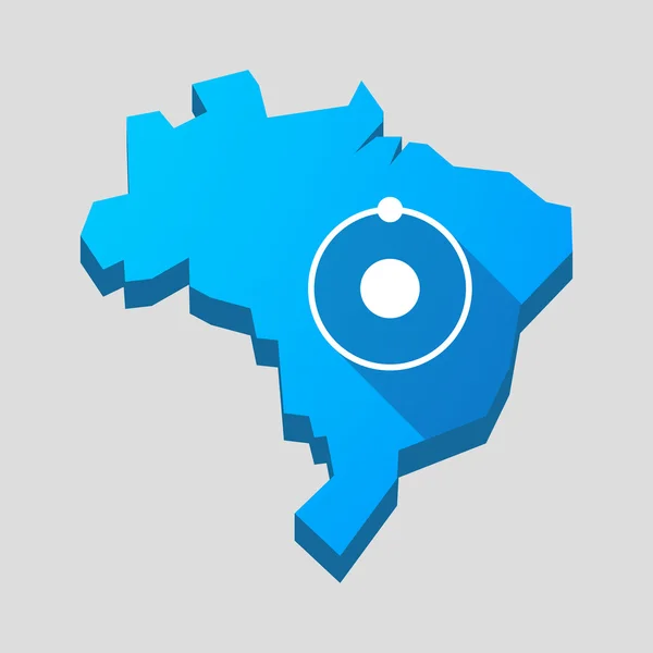 Blauwe Brazilië kaart met een atoom — Stockvector