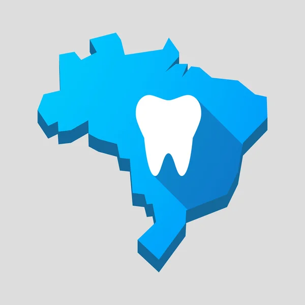 Mapa azul de Brasil con un diente — Vector de stock