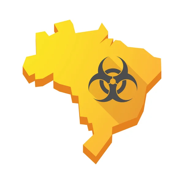 Yellow Brazil map with a biohazard sign — Stock Vector