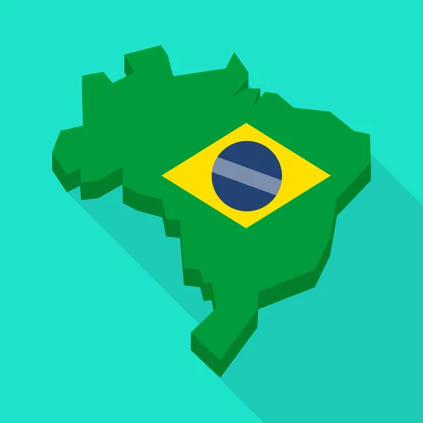 Hosszú árnyék Brazília Térkép a nemzeti zászló — Stock Vector