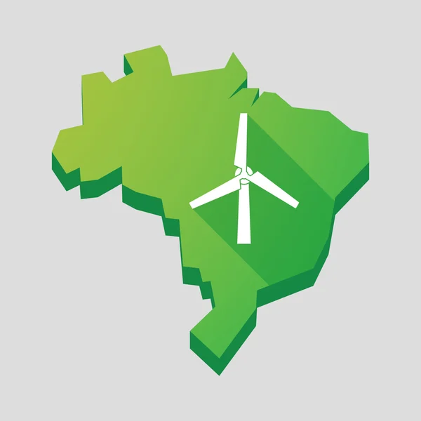Mappa Brasile Verde con un generatore eolico — Vettoriale Stock