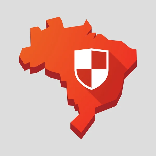 Red Brazil map with a shield — Stock Vector