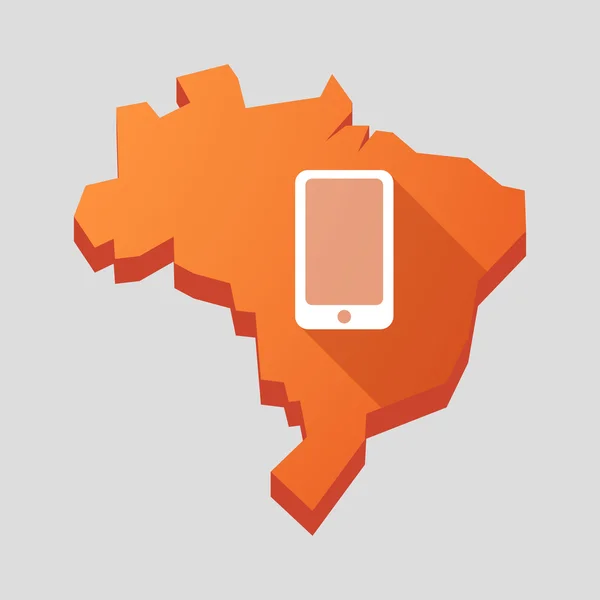 Orange Brazil map with a smart phone — Stock Vector