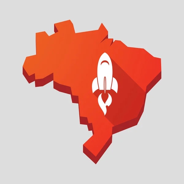 Red Brazil map with a rocket — Stock Vector